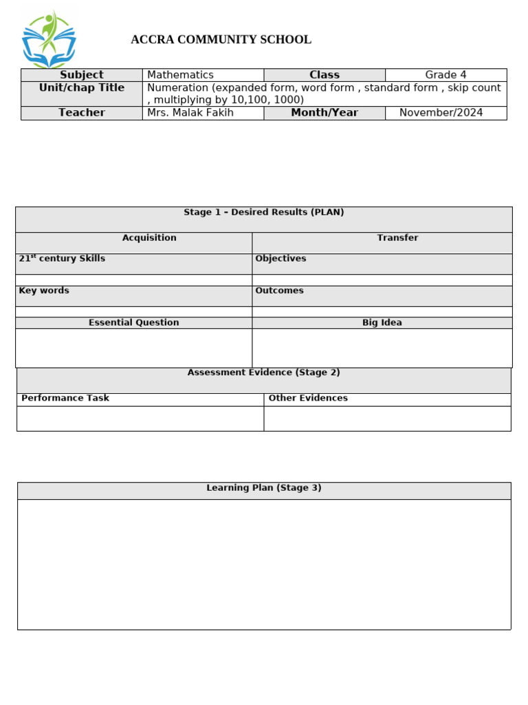 Grade 4-Mathematics-Ubd-Numeration | PDF