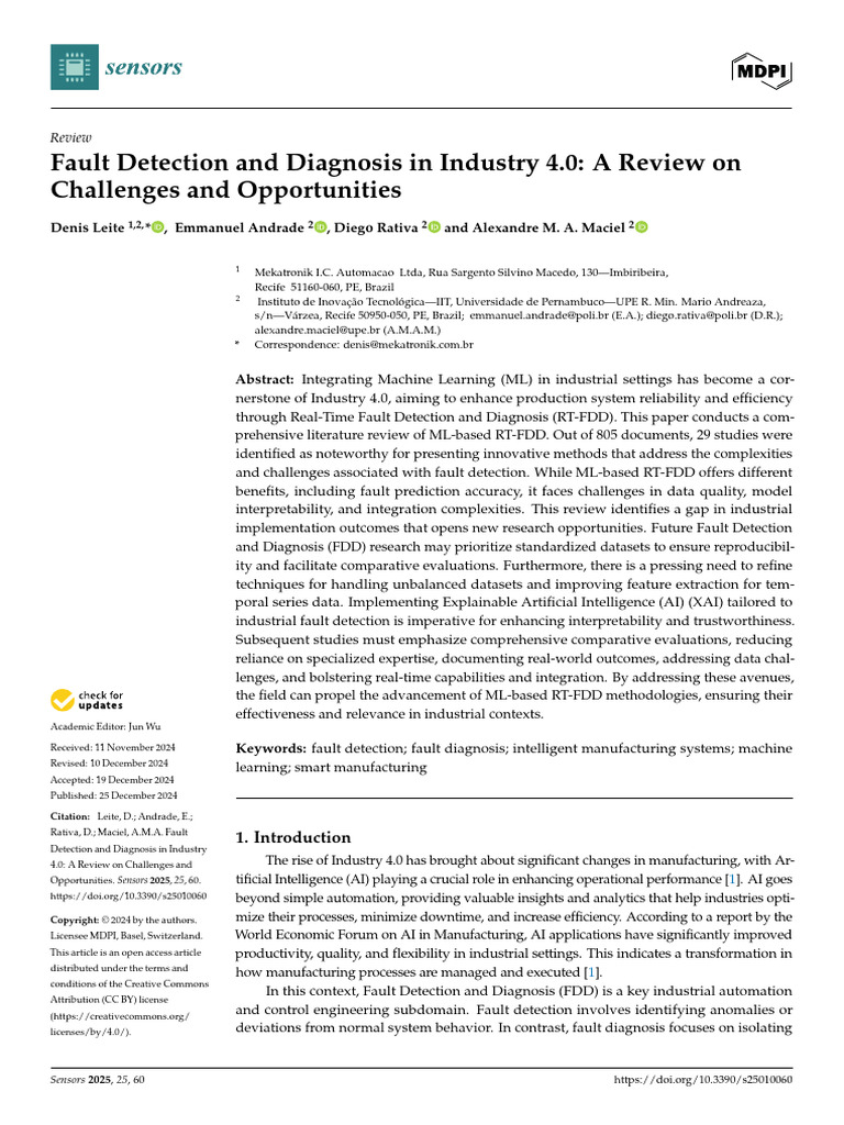 Fault Detection and Diagnosis in Industry 40 A Rev | PDF | Machine ...