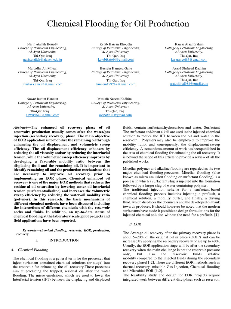 Chemical Flooding in Enhanced Oil Recovery | PDF | Enhanced Oil ...