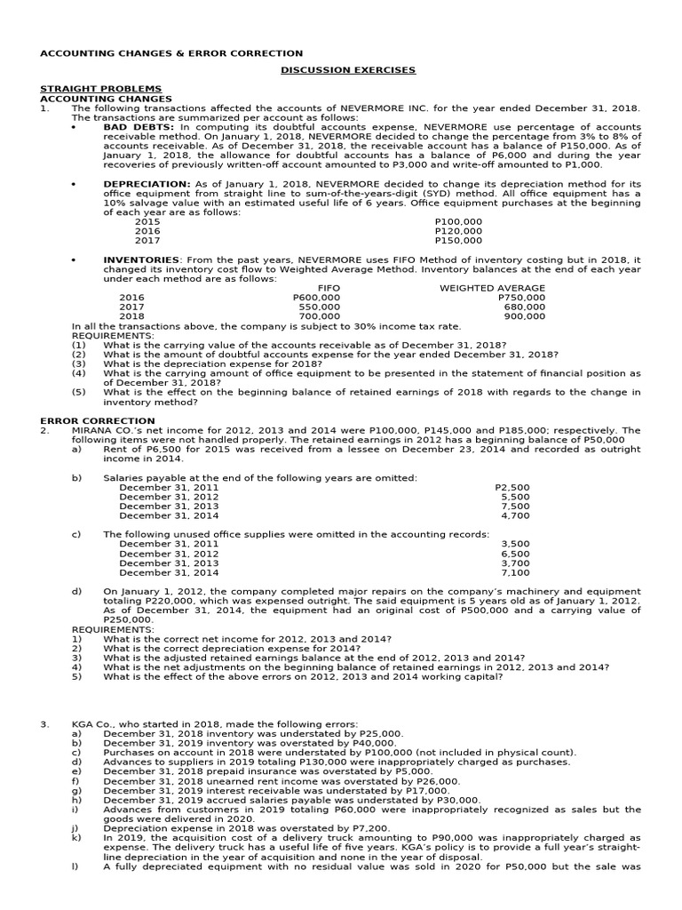 Accounting Changes and Error Corrections Guide | PDF | Depreciation ...