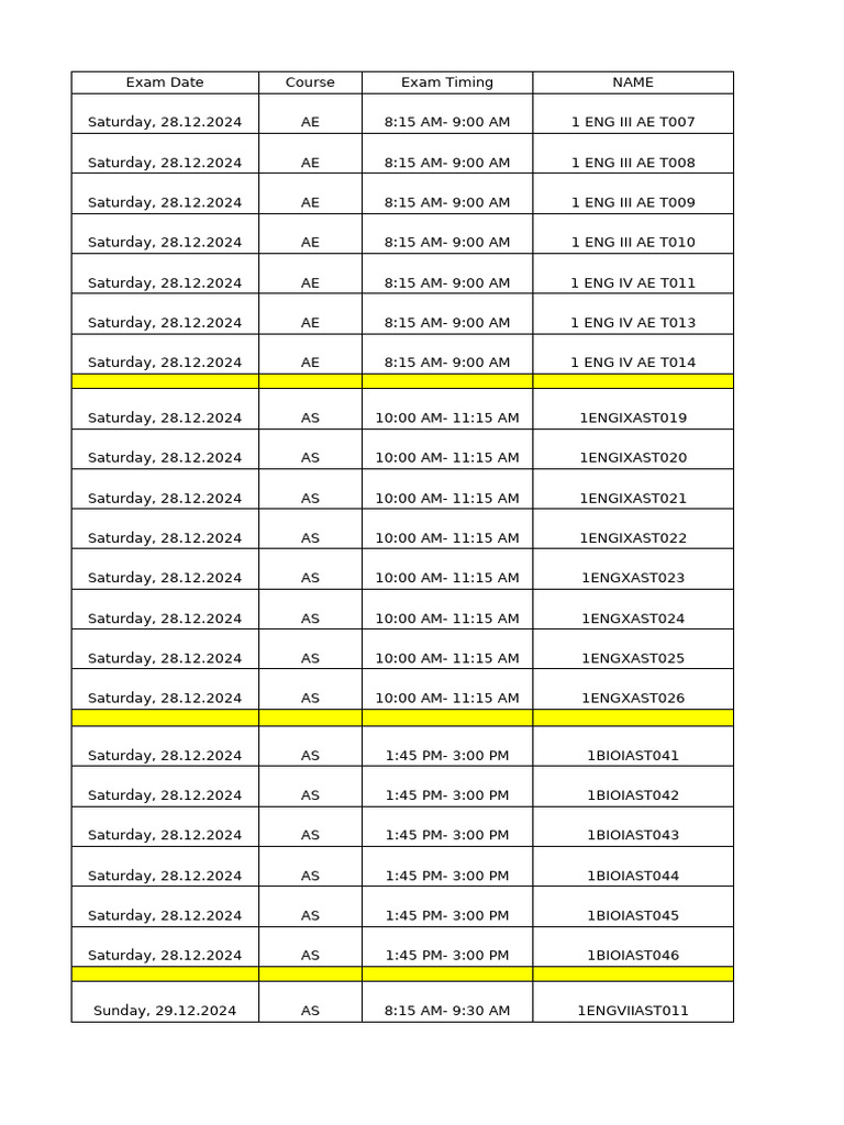 2024 Exam Schedule and Timings | PDF
