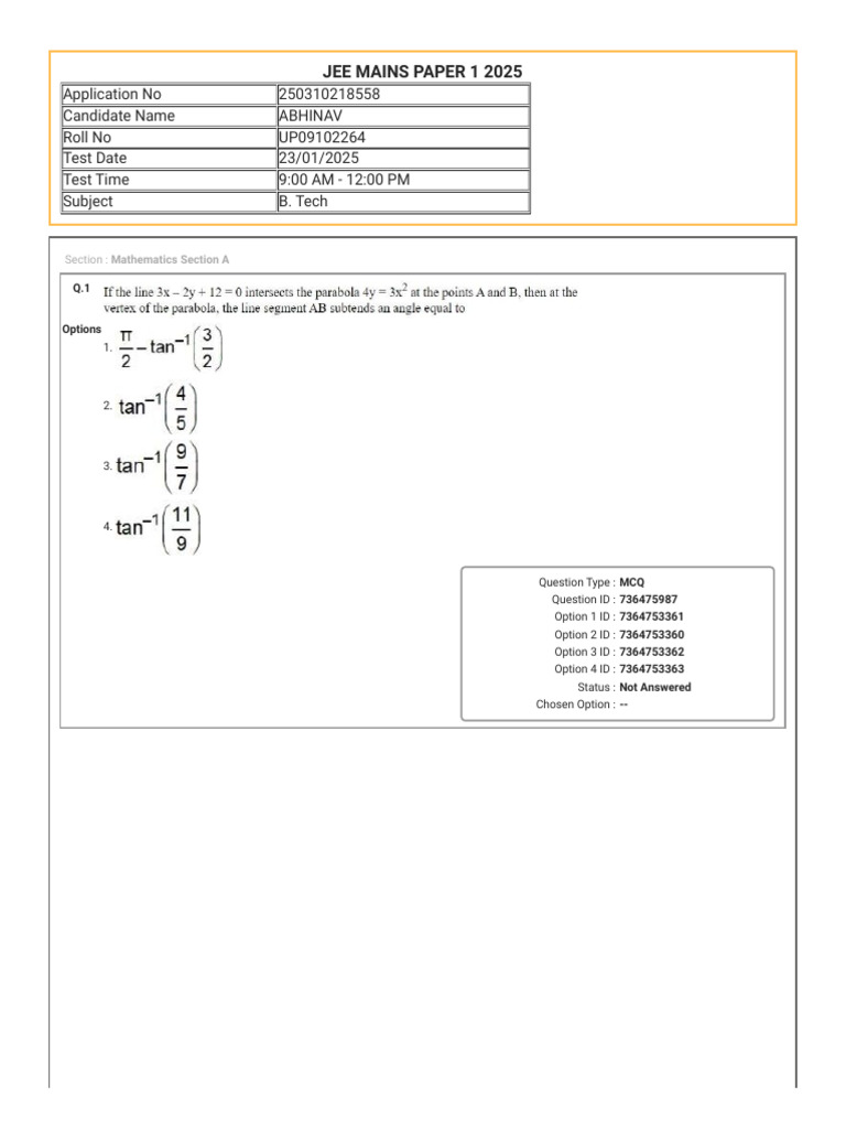 JEE Mains 2025 Shift 1 Question Paper | PDF | Multiple Choice ...