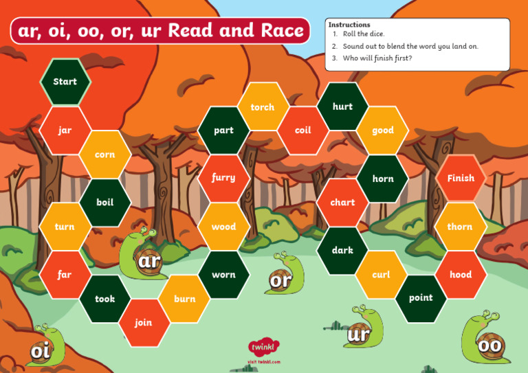 Ar, Oi, Oo, Or, Ur Read and Race | PDF