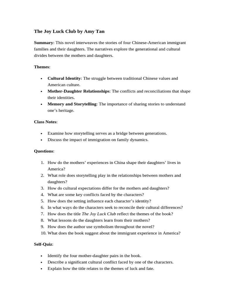 Themes in The Joy Luck Club | PDF