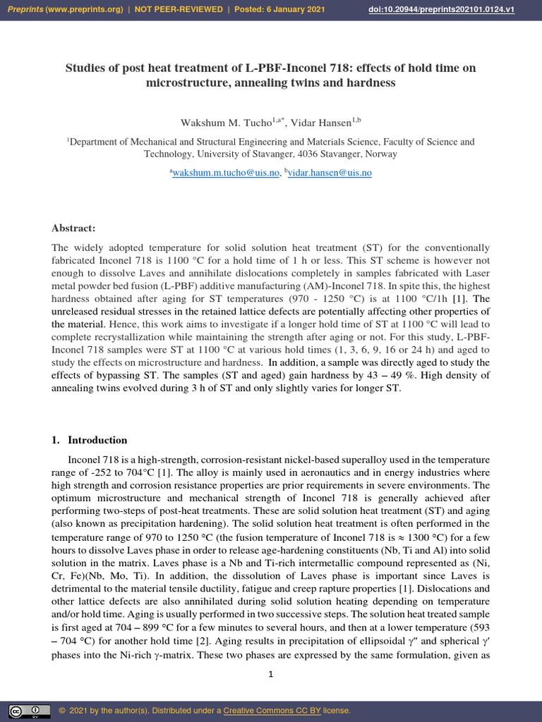 Studies of Post Heat Treatment of L PBF | PDF | Heat Treating | Metals