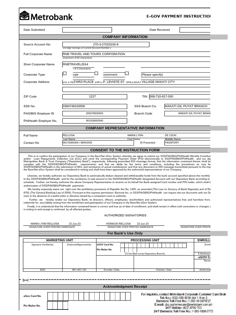 E-Gov Payment Instruction Form | PDF | Financial Services