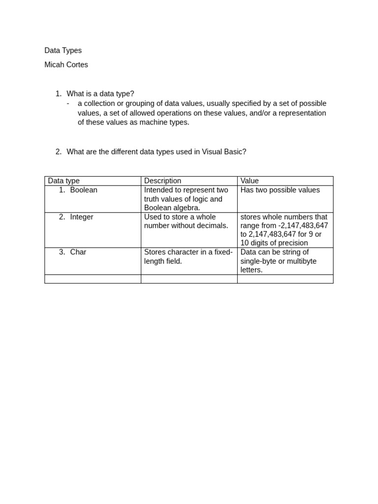 Understanding Data Types in Visual Basic | PDF