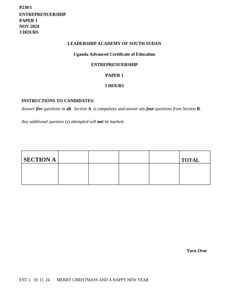 Entrepreneurship Paper 1 A-Level Notes | PDF | Entrepreneurship | Business