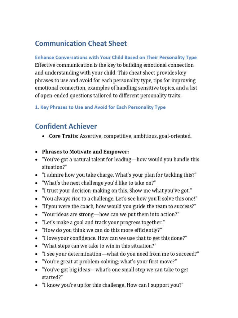 Communication Cheat Sheet | PDF | Psychology | Behavioural Sciences