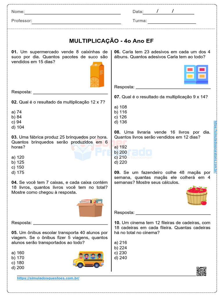 Atividades de Multiplicação 4 Ano | PDF