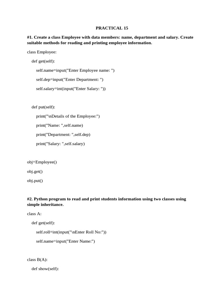 Python Class Examples: Employee & Inheritance | PDF