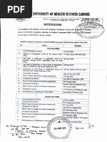 UHS academic Calendar Modular Curriculum