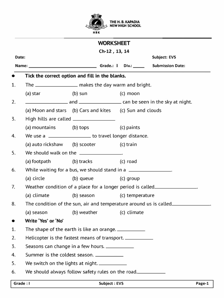 Grade 1 Evs Ch 12 To 14 Pdf