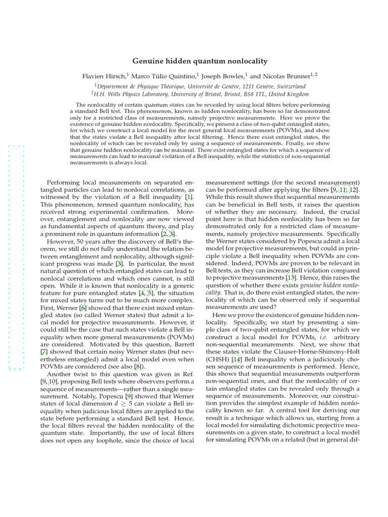 Genuine Hidden Quantum Nonlocality | PDF | Quantum Entanglement ...