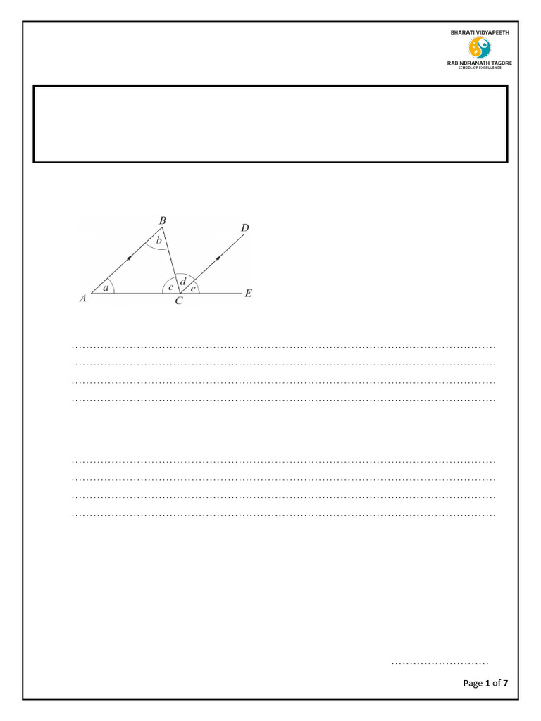 Grade VII Math Worksheet: Angles & Geometry | PDF | Elementary ...