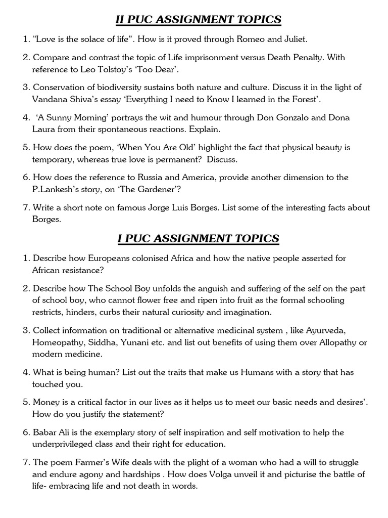 Ii Puc Assignment Topics | PDF