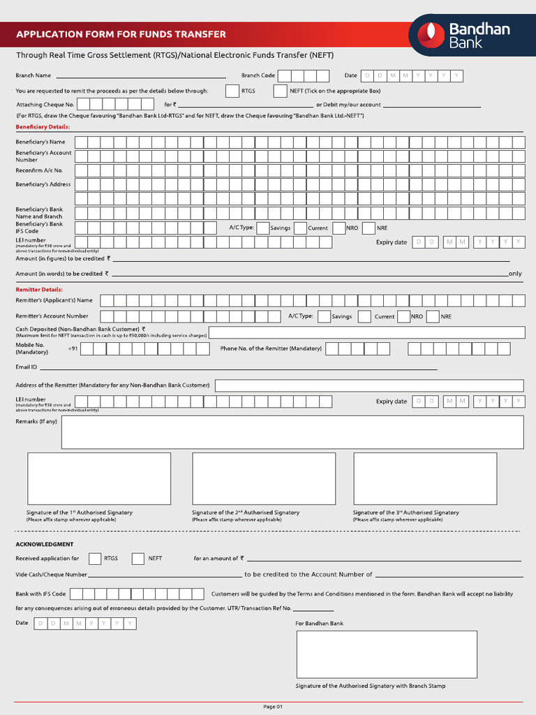 RTGS and NEFT Form English 050424 | PDF