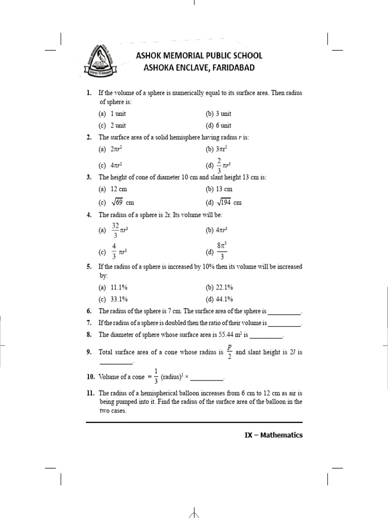 Sphere and Cone Volume Questions | PDF | Sphere | Area