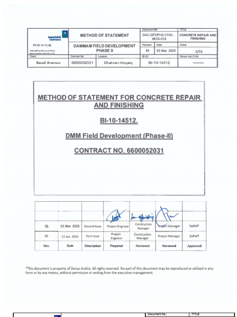 Concrete Repair Method Statement Dammam | PDF | Safety | Quality Assurance