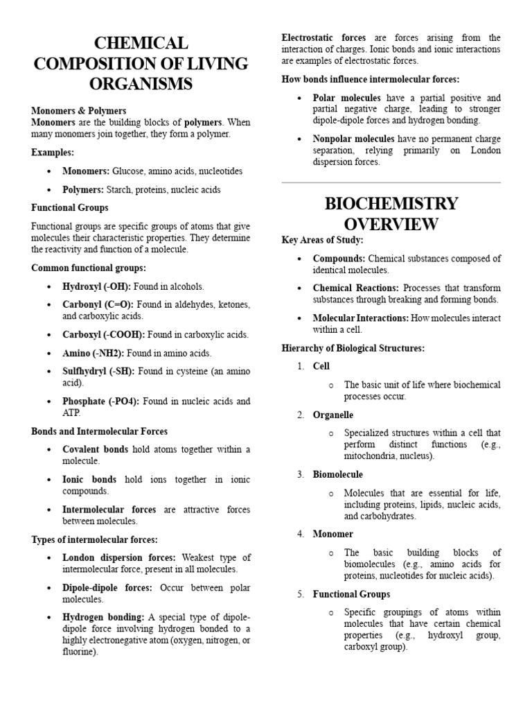 Biochemistry Notes | PDF | Cell Membrane | Chemical Bond