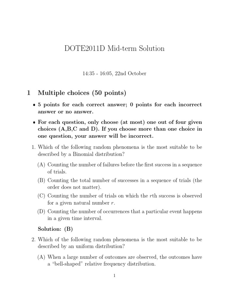 Midterm D Sol | PDF | Probability Distribution | Mathematics