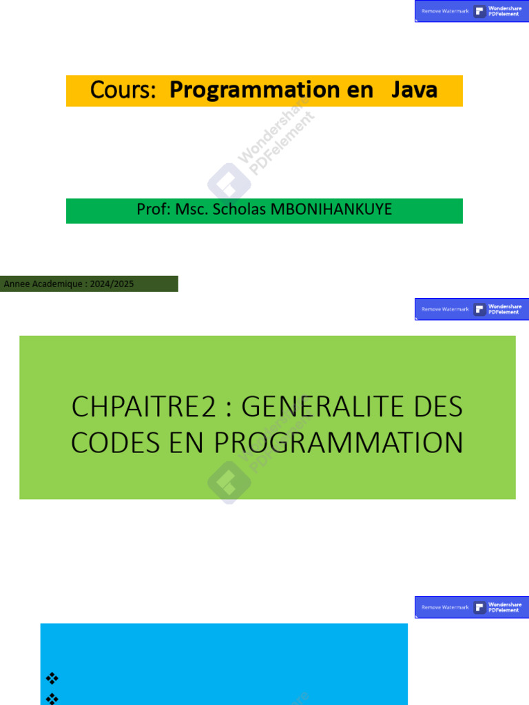 Cours de Programmation en Java | PDF | Variable (informatique ...