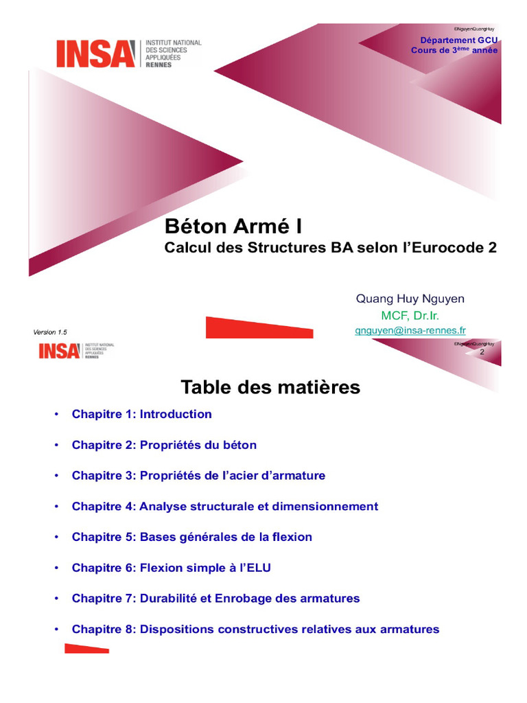 EC2 (INSA) Calcul Des Structures BA Selon L'eurocode 2 - I | PDF