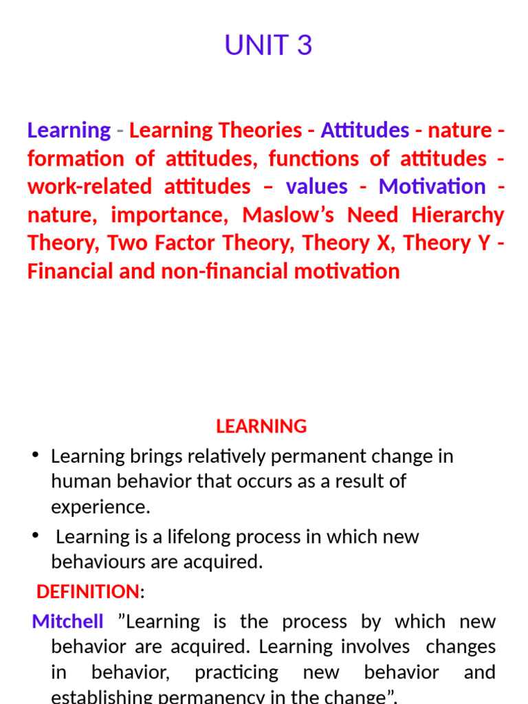Learning Theories and Motivation Insights | PDF | Attitude (Psychology ...