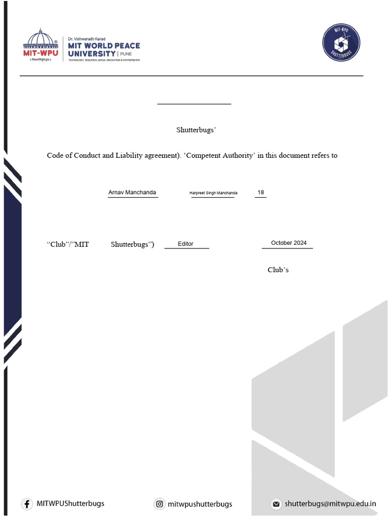 MIT-WPU Shutterbugs Undertaking Form | PDF | Civil Law (Legal System ...