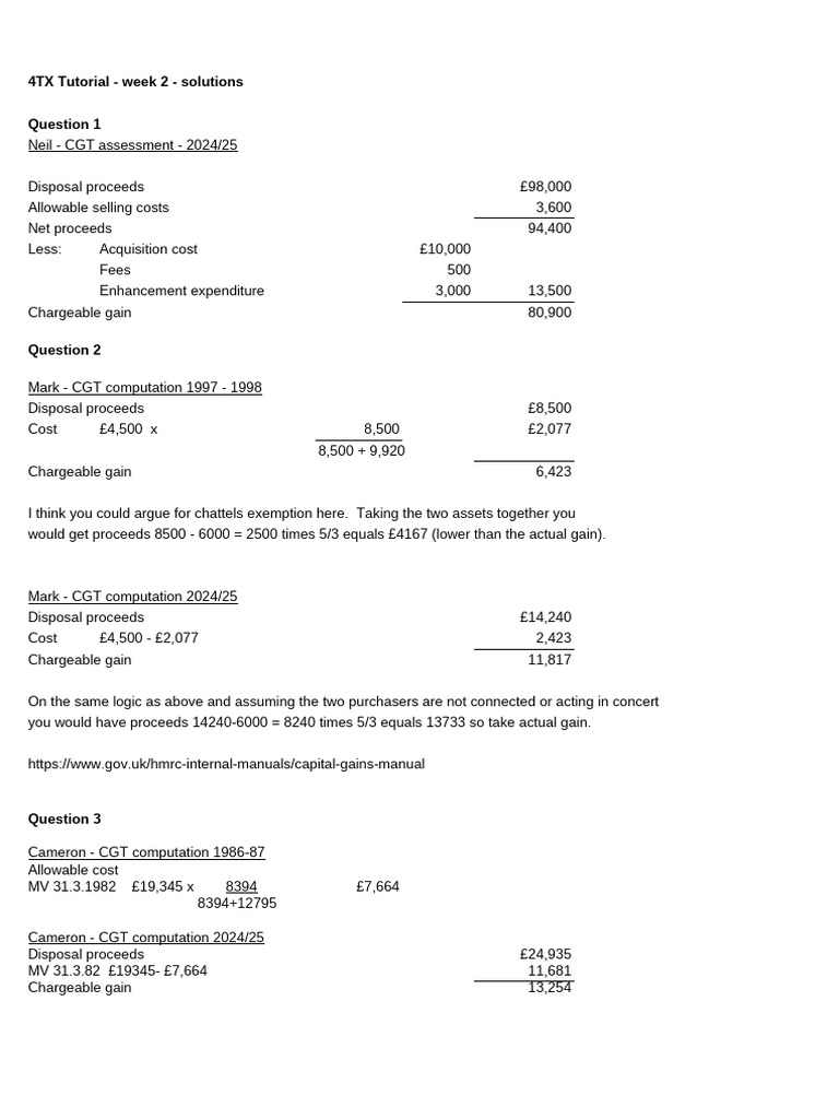 CGT Computation Solutions 2024/25 | PDF | Government Finances | Taxation