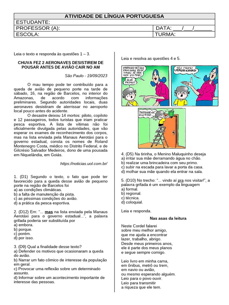 Simulados de Português para o SAEB 5º Ano | PDF | Inteligência ...