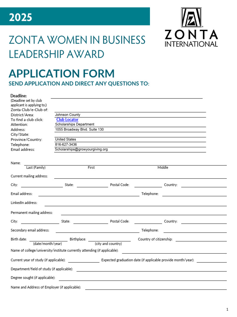 Zonta Women in Business Award Application | PDF | United States Postal ...