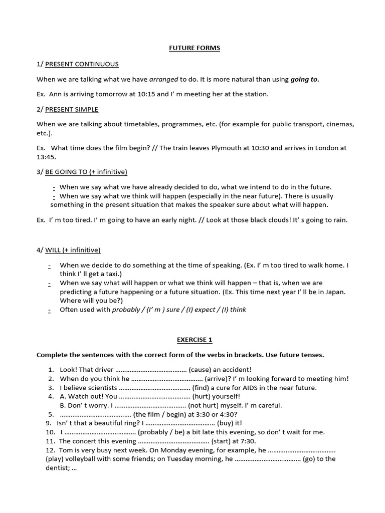 Future Tense Usage and Exercises | PDF | Grammatical Tense | Linguistic ...