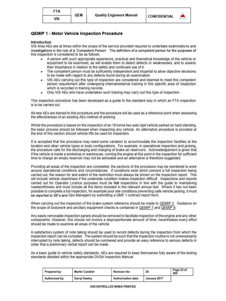 Motor Vehicle Inspection Procedure Guide | PDF | Truck | Elevator