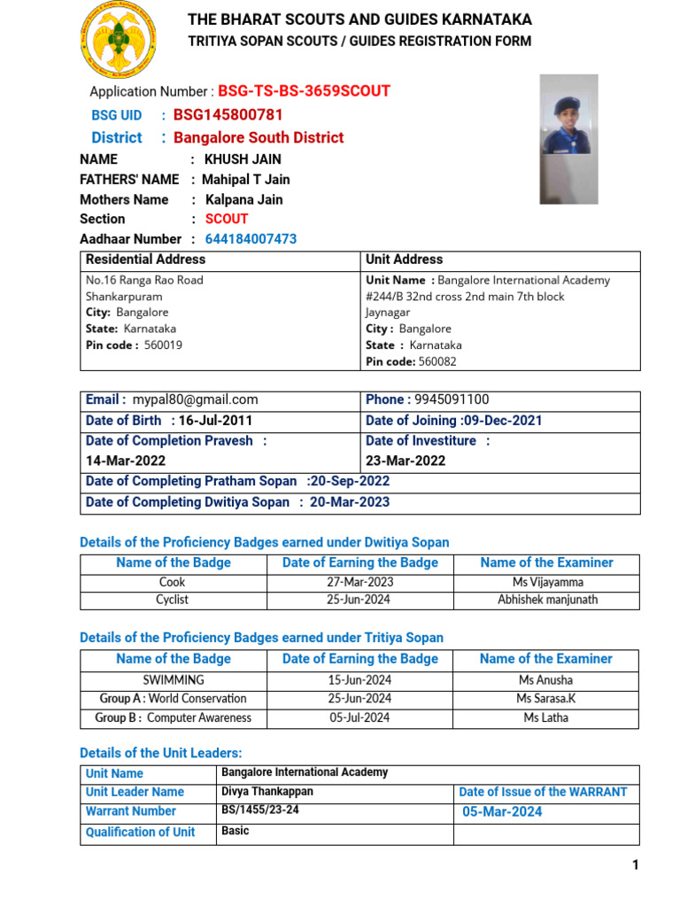 BSG Karnataka Tritiya Sopan Registration | PDF | Girl Guiding And Girl ...
