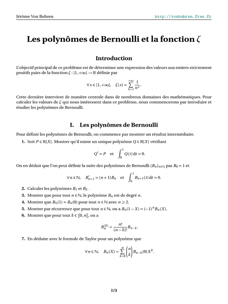 Polynômes et Nombres de Bernoulli | PDF | Fonction (Mathématiques ...