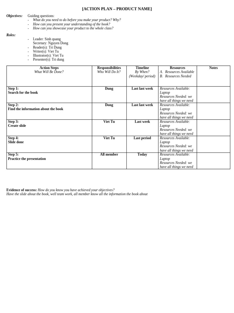 Action plan template | PDF | Vietnam