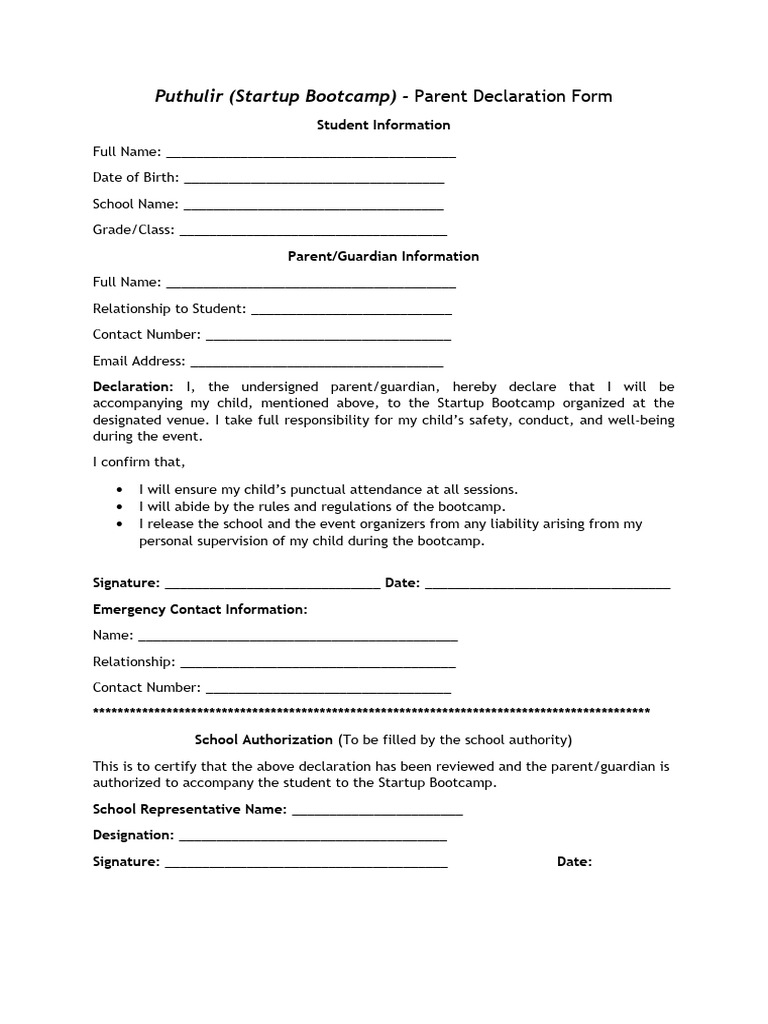 Parent Declaration Form | PDF