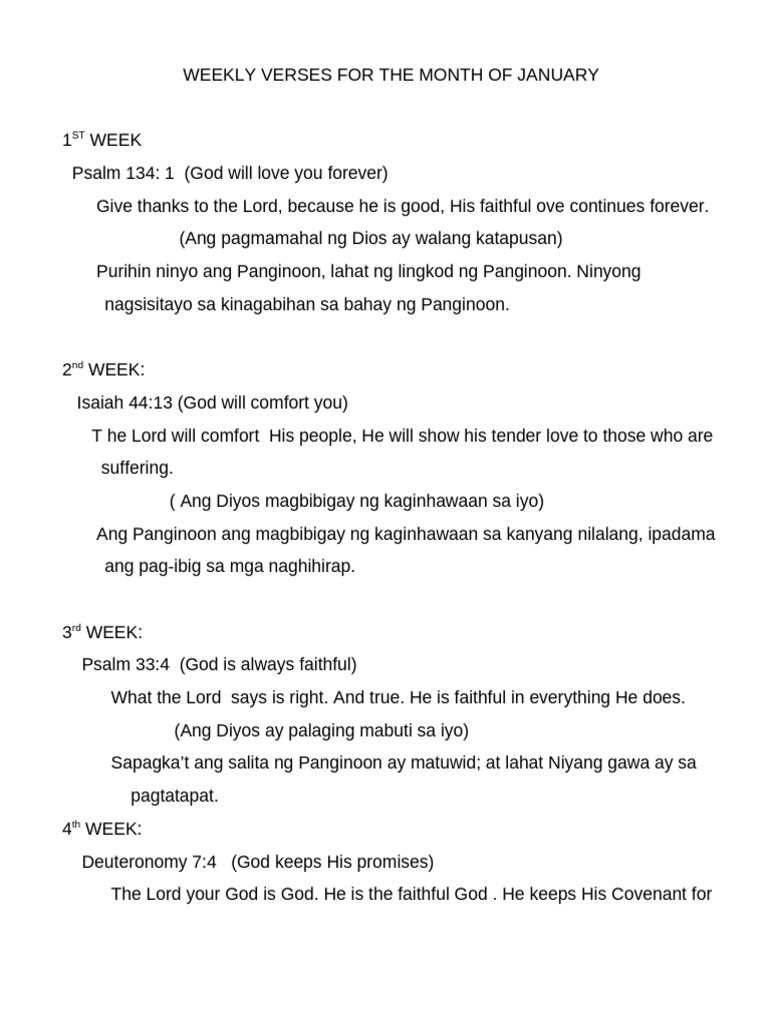 Weekly Verses for the Month of January to February (1) | PDF