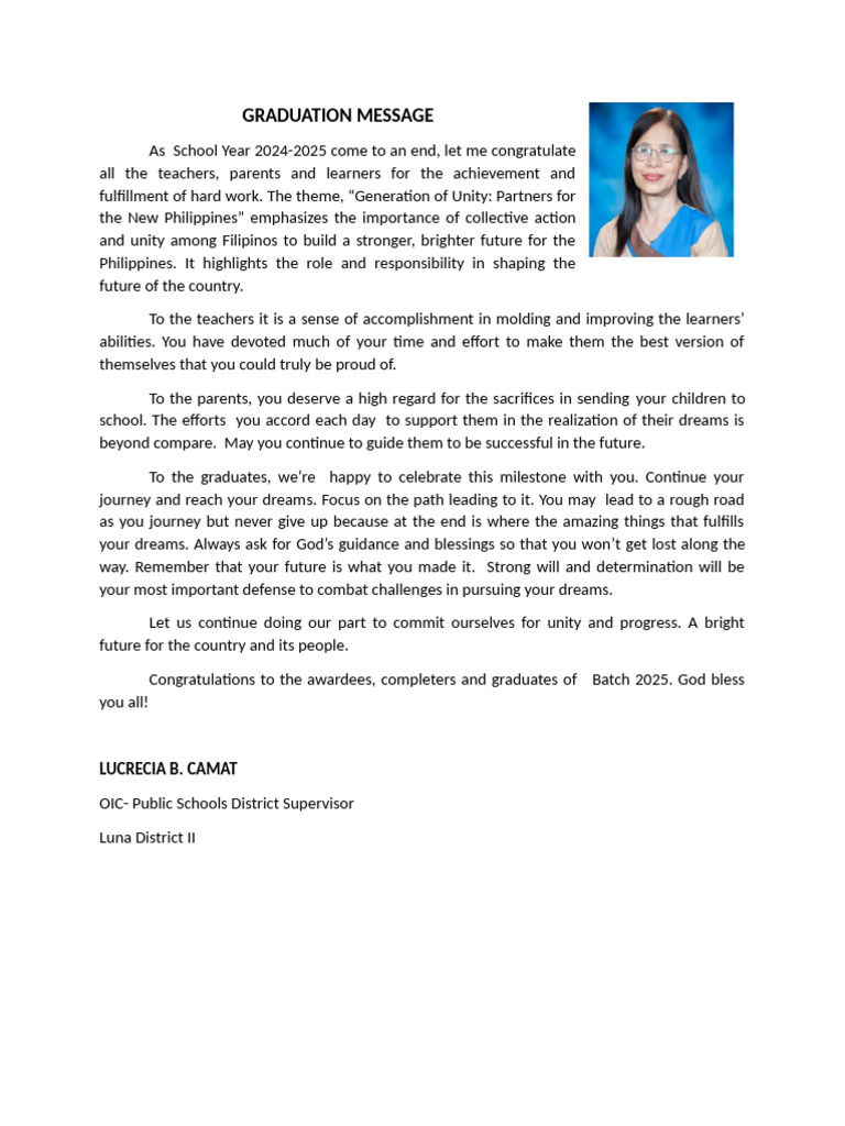 Luna Graduation Message 2025 | PDF