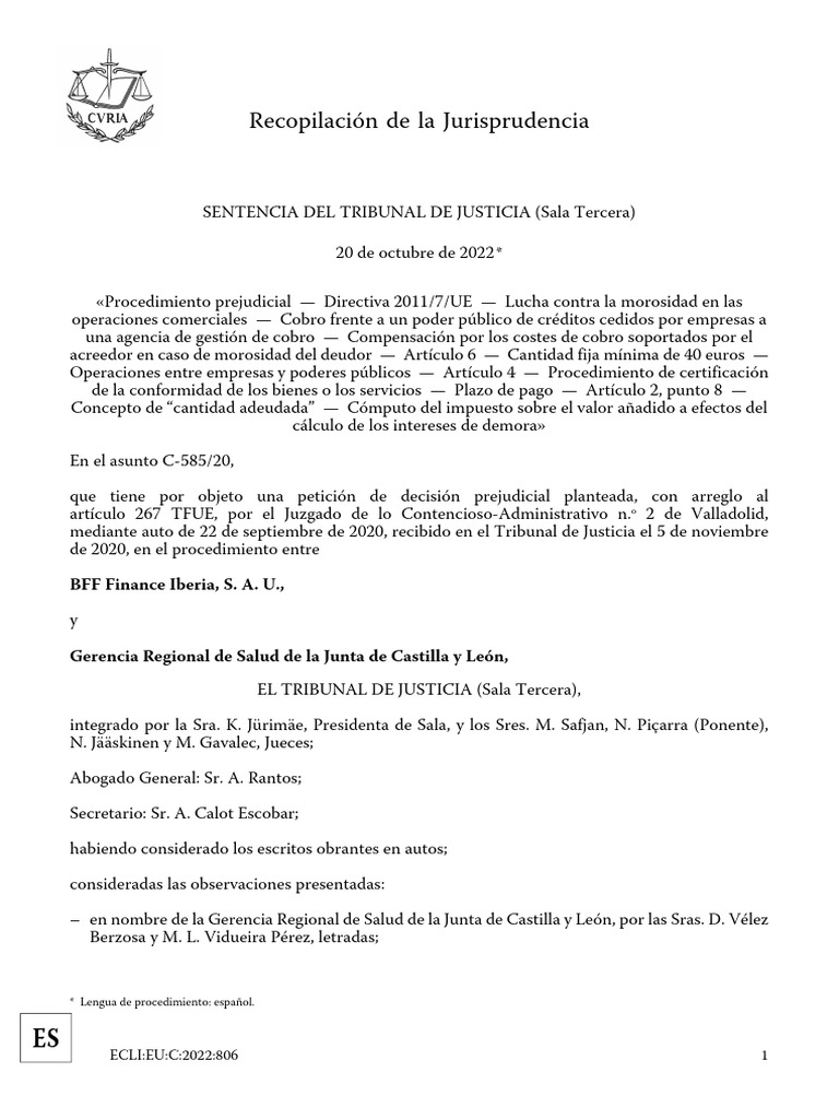 Sentencia Tjue 2022 | PDF | Pagos | Factura