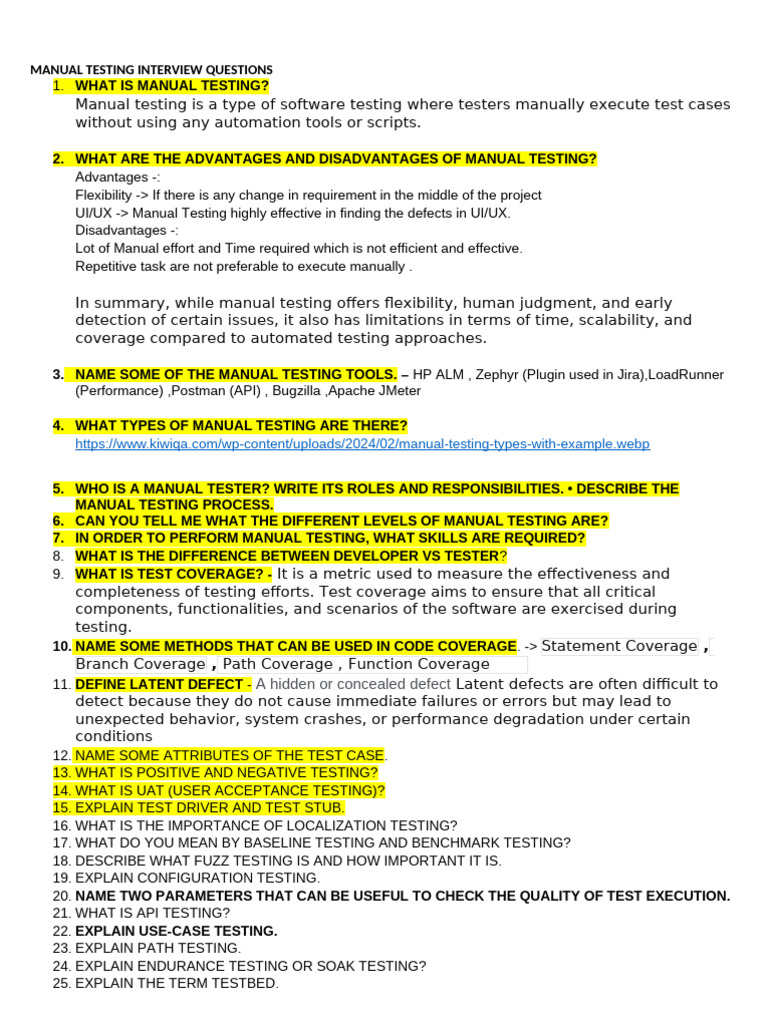 Manual Testing Interview Questions Guide Pdf Software Testing