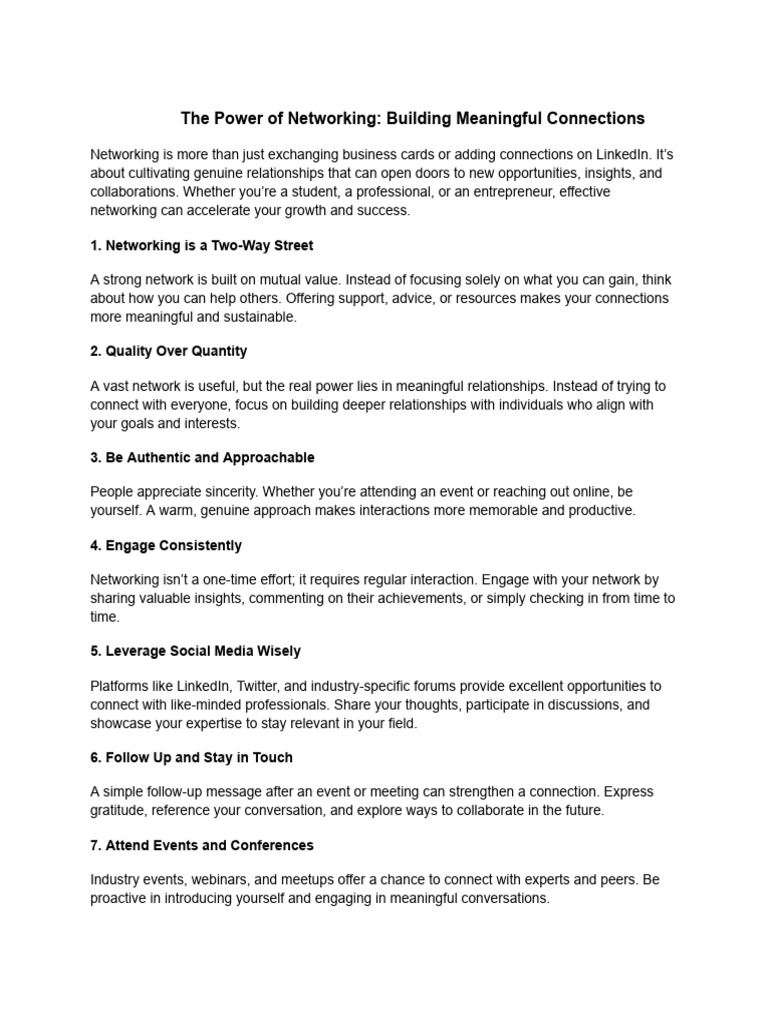The Power of Networking - Building Meaningful Connections | PDF ...