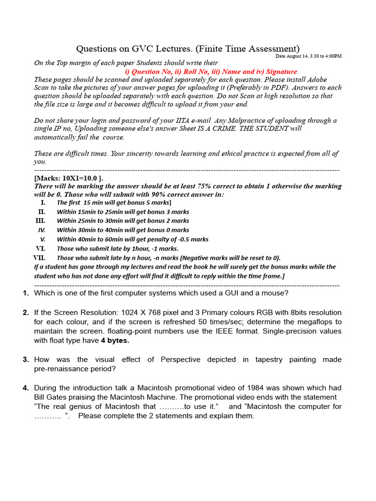Questions On The GVC Lectures 1 and 2 | PDF
