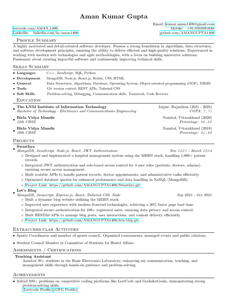 Software Developer Profile: Aman Gupta | PDF | Databases | Java Script