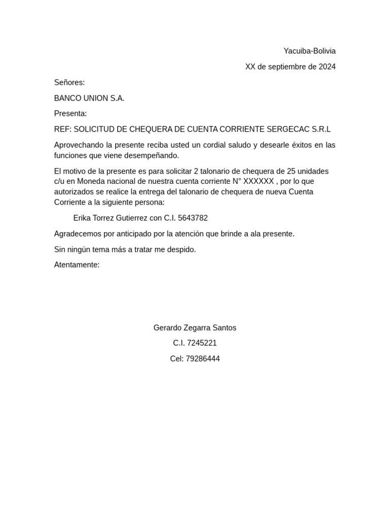 Solicitud de Chequera | PDF