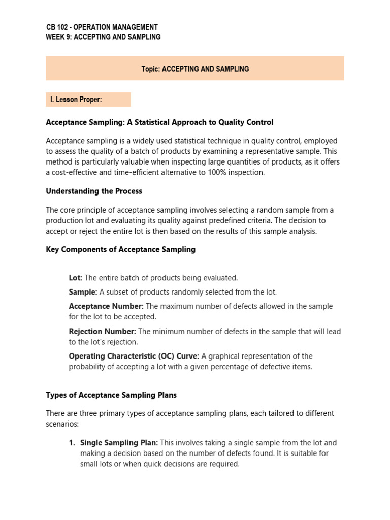 Acceptance Sampling in Quality Control | PDF | Sampling (Statistics ...