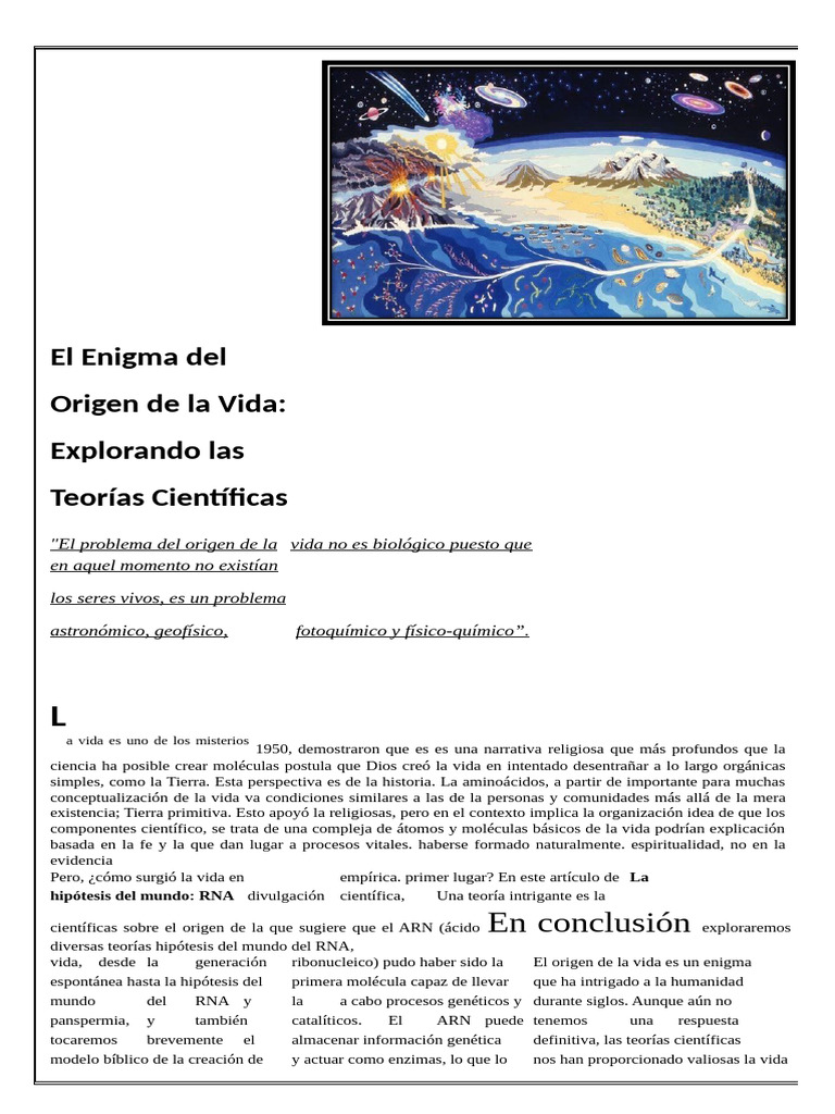 El Enigma Del Origen de La Vida | PDF | Vida | Abiogénesis