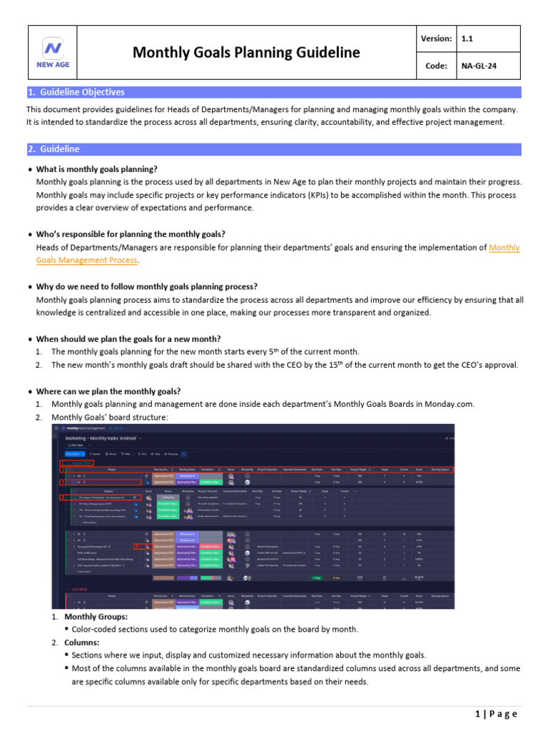 Monthly Goals Planning Guidelines | PDF | Performance Indicator | Computing