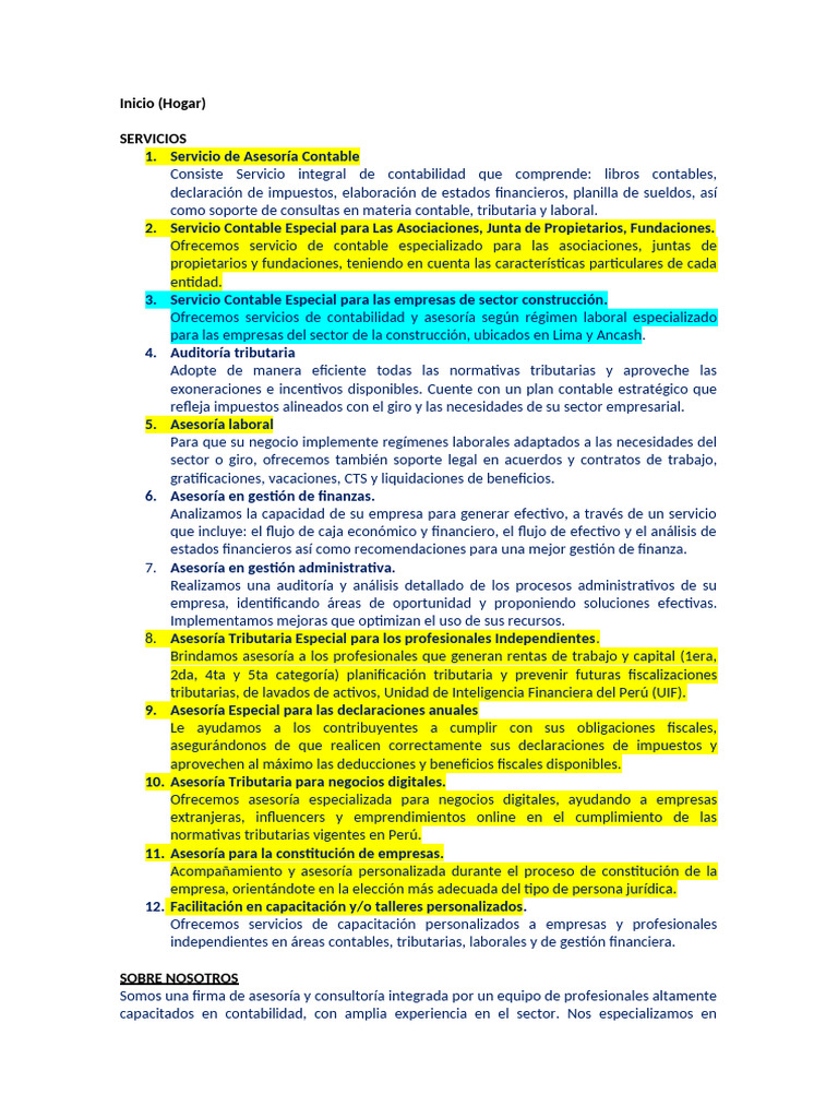 Servicios de Asesoría Contable y Financiera | PDF | Contabilidad ...
